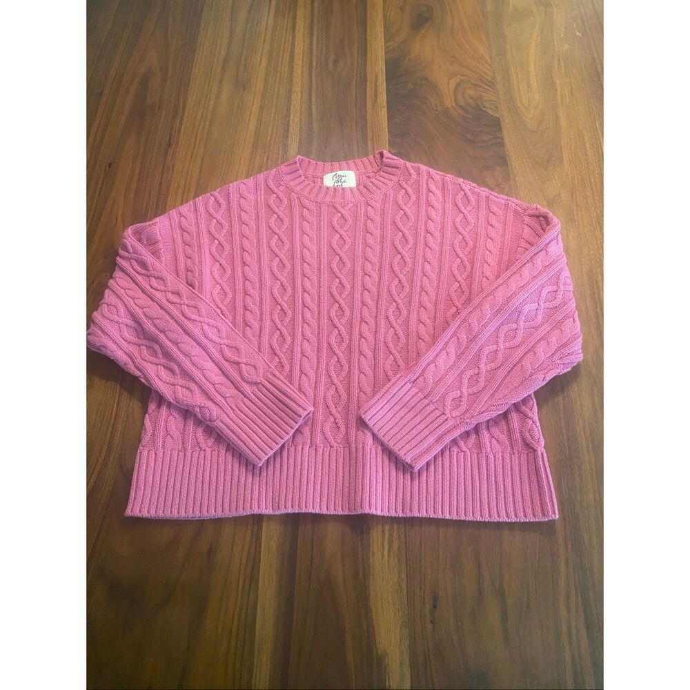 Cosmic Blue Love Womens Pink Crew Neck Cropped Cable Knit Pullover Sweater Small